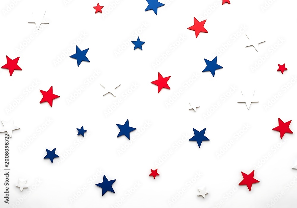 Naklejka premium Scattered red and blue stars on a white backdrop