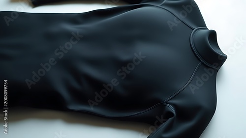 neoprene. Unfolded black wetsuit on flat surface, neoprene texture. event key visuals, club posters, designed for fitness apps and gym onboarding, used by fitness trainers.