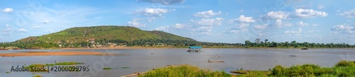 Panorama view from the shore of Bangui in the Central African Republic over the Ubangi river to Zongo in the Democratic Republic of Congo DRC