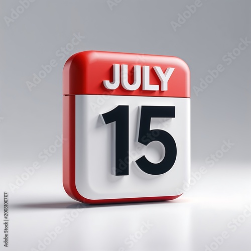 Red calendar page showing july 15 on a gray background