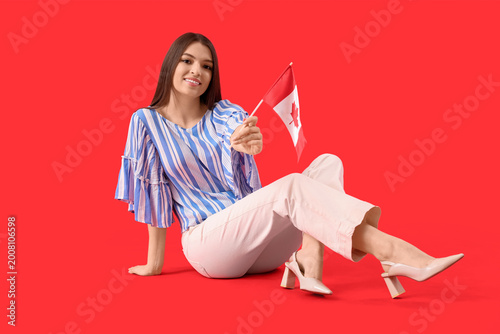 Young woman with flag of Ca...