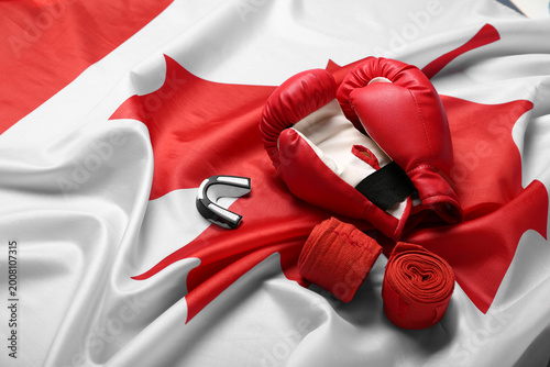 Fotografija Boxer's equipment on flag of Canada