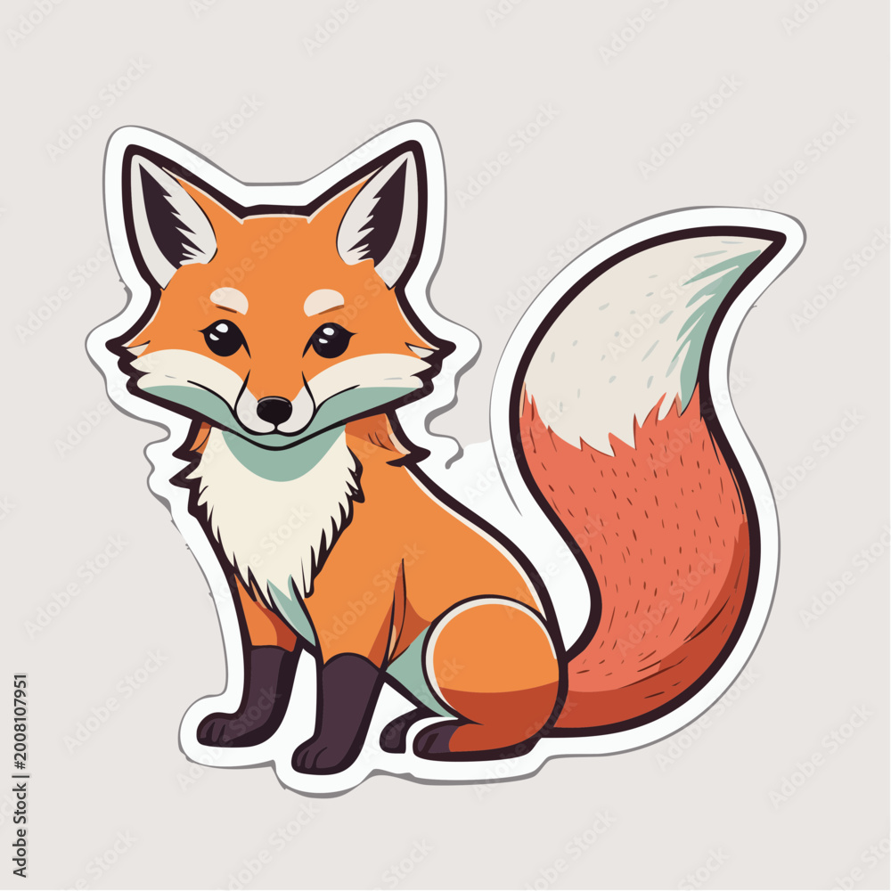 Obraz premium Cute Cartoon Fox Sticker