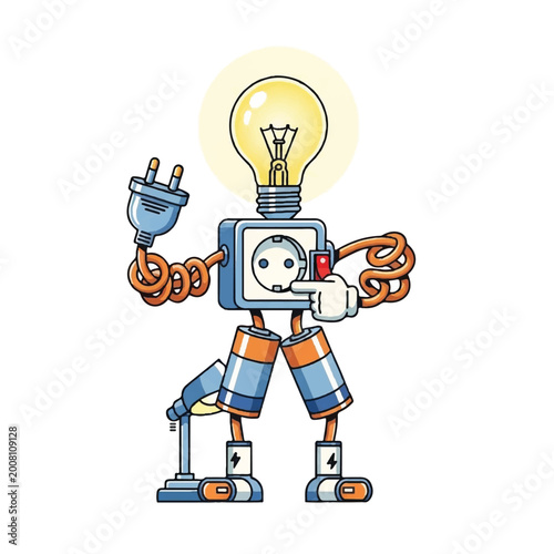 Tableau sur toile Robot with lightbulb head standing tall.