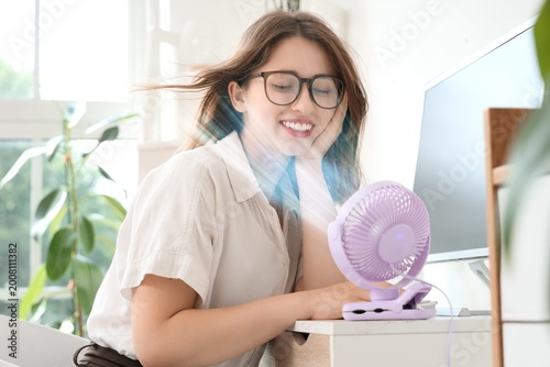 Small electric fan on table...
