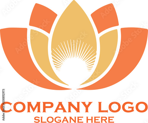 Orange Lotus Flower Logo Isolated on White Background with Elegant Floral Petal Design