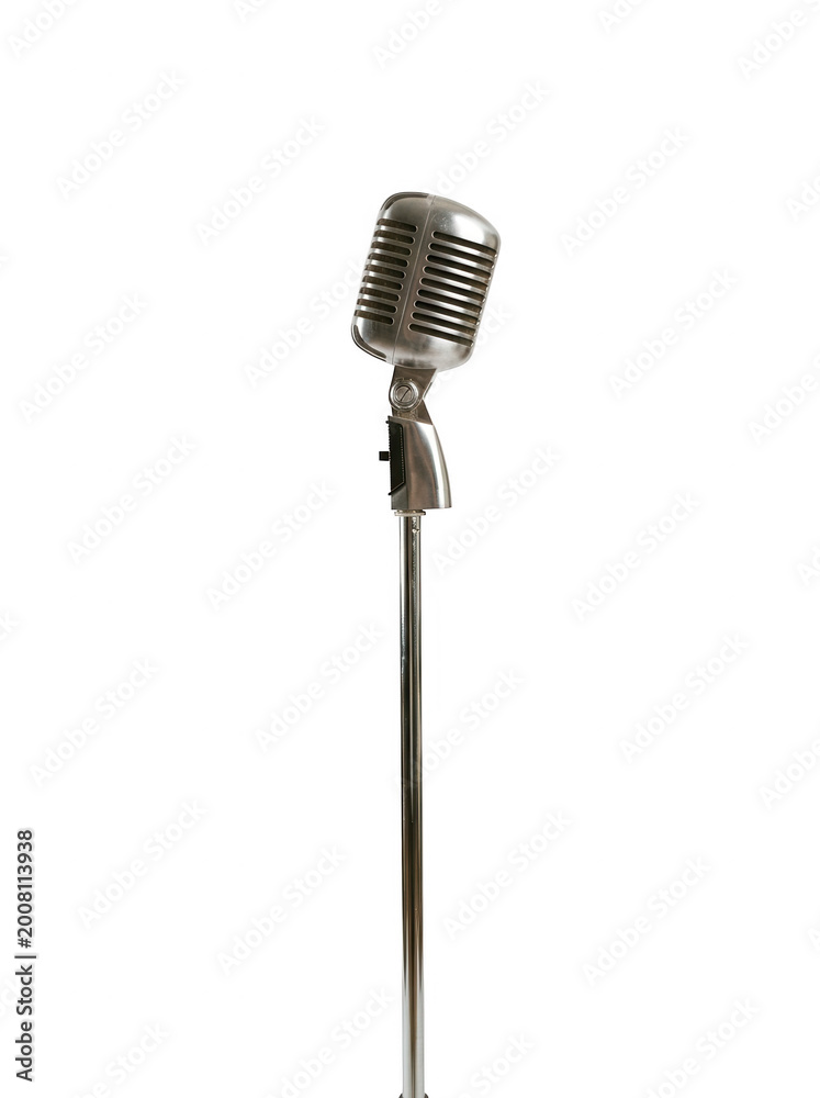Fototapeta premium Vintage microphone on stand with transparent background