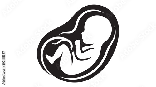 Fotografia Embryo silhouette inside an organic shape with pre birth, black and white