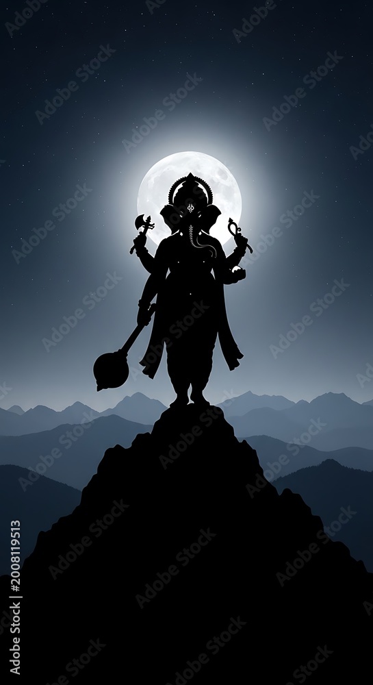 Fototapeta premium Shiva Silhouette Moon Mountain.