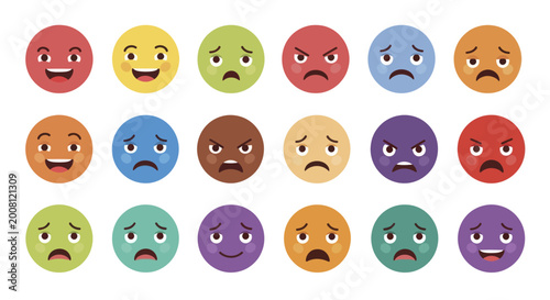 Bild auf Leinwand Collection of Diverse Emoji Faces Expressing Various Emotions.
