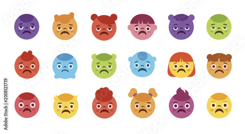 Foto Collection of Sad and Upset Cartoon Faces Expressing Various Negative Emotions