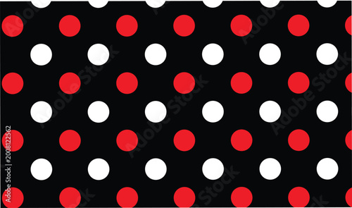Foto Seamless Geometric Pattern with Alternating Red and White Polka Dots on Black Background