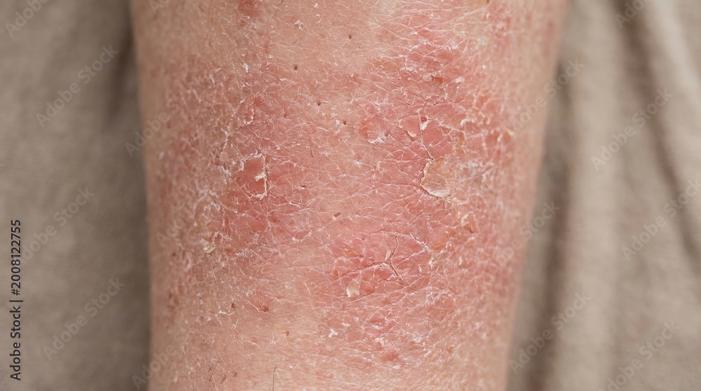 Fototapeta premium Skin Affected by a Severe Dermatological Condition with Extreme Dryness Flaking and Redness