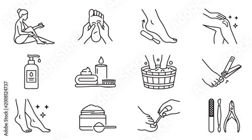 Konstfotografi Collection of line art icons depicting various spa and foot care treatments
