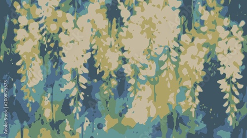 Beautiful hanging flowers pattern in cream yellow and blue background