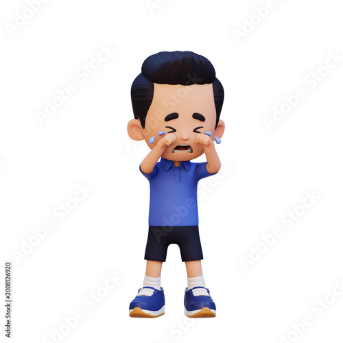 Cuadro en lienzo 3D Little Boy crying with tears emotional sadness and upset feeling concept
