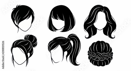 Foto Collection of various female hairstyles and haircuts in silhouette