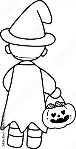 Cute Halloween cartoon illustration of children wearing adorable fantasy ghost costumes. Hand-drawn style with colorful, playful, and spooky-cute characters, perfect for holiday themes, kids activitie