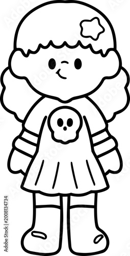 Cute Halloween cartoon illustration of children wearing adorable fantasy ghost costumes. Hand-drawn style with colorful, playful, and spooky-cute characters, perfect for holiday themes, kids activitie