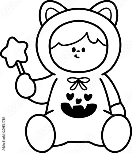 Cute Halloween cartoon illustration of children wearing adorable fantasy ghost costumes. Hand-drawn style with colorful, playful, and spooky-cute characters, perfect for holiday themes, kids activitie