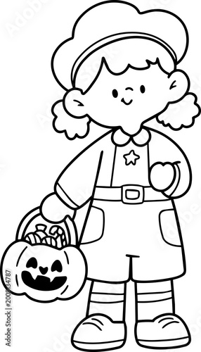 Cute Halloween cartoon illustration of children wearing adorable fantasy ghost costumes. Hand-drawn style with colorful, playful, and spooky-cute characters, perfect for holiday themes, kids activitie