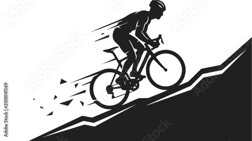 Cycling, bicycle racing, sports icon, mountain bike silhouette, athlete vector