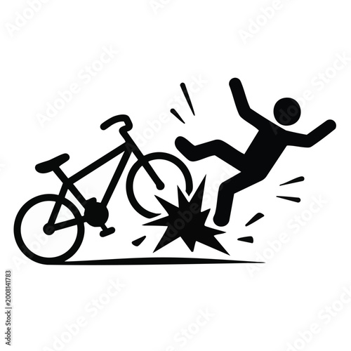 Bicycle accident, cyclist crash, bike fall, road safety, vector illustration