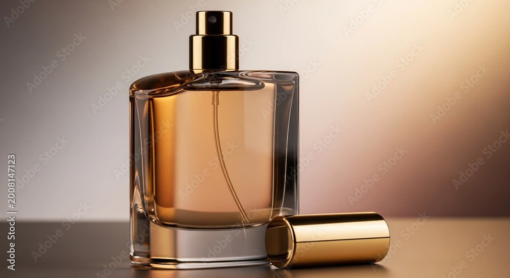 Fototapeta premium A bottle of perfume with its cap off on a table indoors.