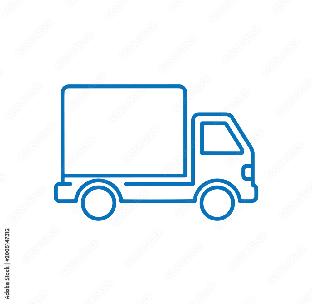 Fototapeta premium blue truck icon outline simple line drawing of a delivery vehicle