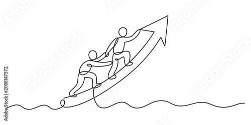 Photos Two people helping each other climb up a rising business arrow