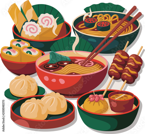 Quadro em tela Diverse Asian Cuisine Set of Traditional Dishes and Street Food
​Collection of D
