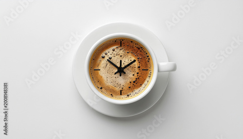 コーヒーカップに時計を重ねた時間と休息のコンセプトイメージ generative ai