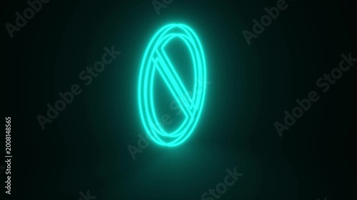 Not Approved Symbol Cyan Color Mark Glowing and Rotating on Black Background
