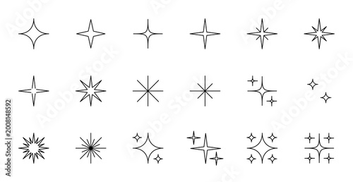 Sparkle and Twinkle Star Outline Icon Set