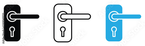 Photos Three door handle icons with keyholes in black, White and blue colors for access