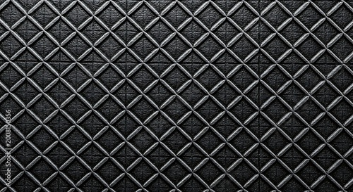 Dark metal grid pattern with intersecting lines and repetitive diamond shapes for industrial background