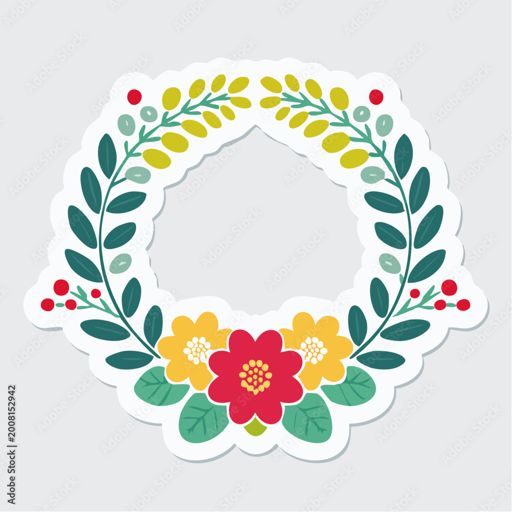 Fototapeta premium Floral Wreath with Berries and Flowers