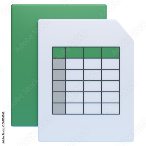 Canvas Print PNG 3D Spreadsheet Document Icon Isolated on a Transparent Background