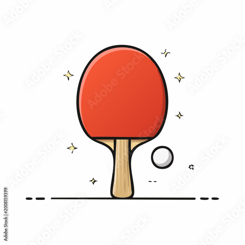 Ping Pong Paddle and Ball Illustration