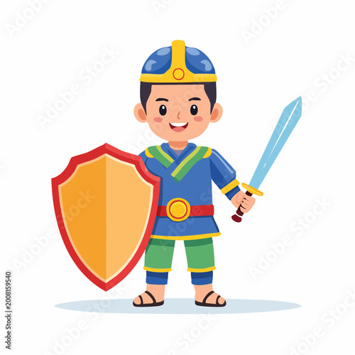Cartoon Boy Knight with Sword and Shield