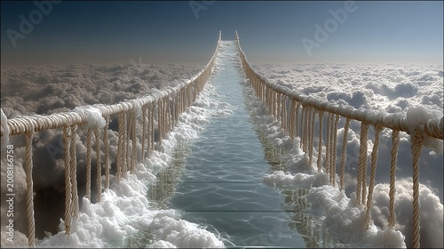 Bridge over clouds leads to open sky