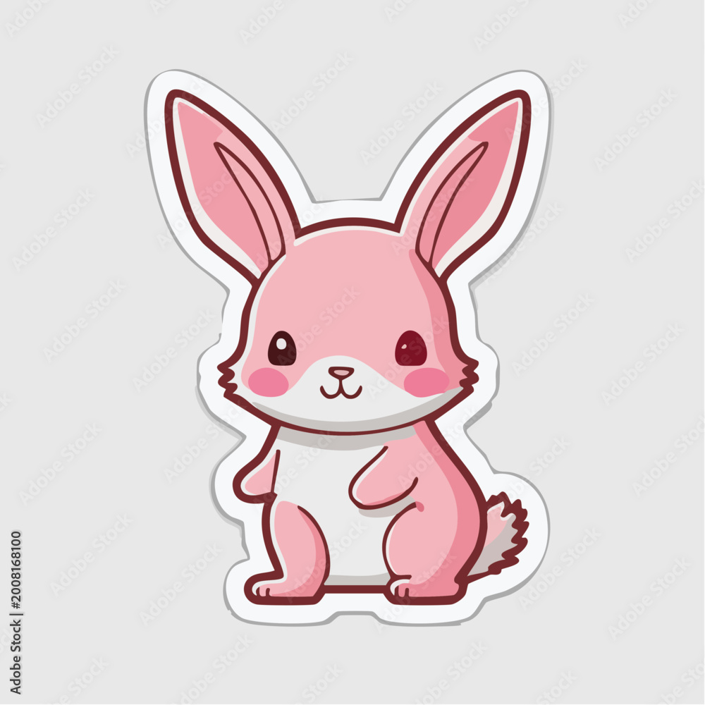 Fototapeta premium Cute Pink Kawaii Bunny Sticker