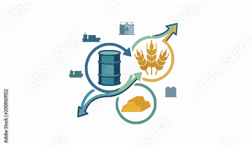Vászonkép Conceptual commodity trading vector icon illustration with global market exchang