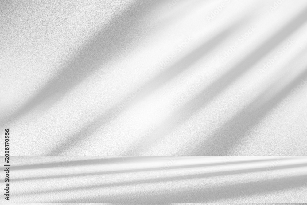 Fototapeta premium Wall interior background, studio and backdrops show products.with shadow from window color white and grey. background for text insertion and presentation product 