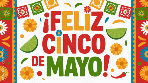 Festive cinco de mayo celebration banner with traditional decorations