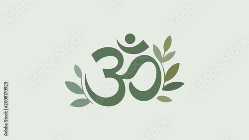Green Om symbol with decorative leaves for holistic wellness branding