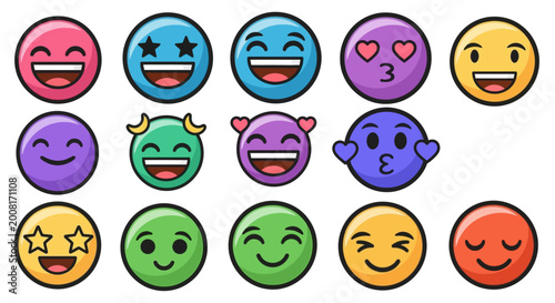 Foto Colorful emojis display various happy faces