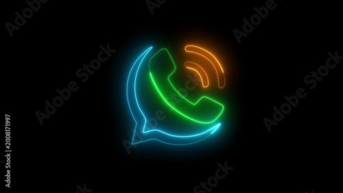 Neon whatsapp message calling icon with alpha channel.