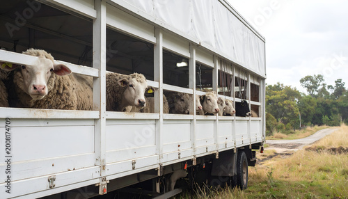 Cattle being transported in a livestock trailer on a rural road.