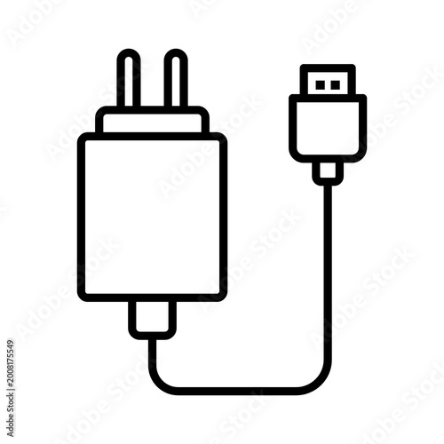 Universal power adapter and USB cable icon for electronics hardware and battery charging systems.